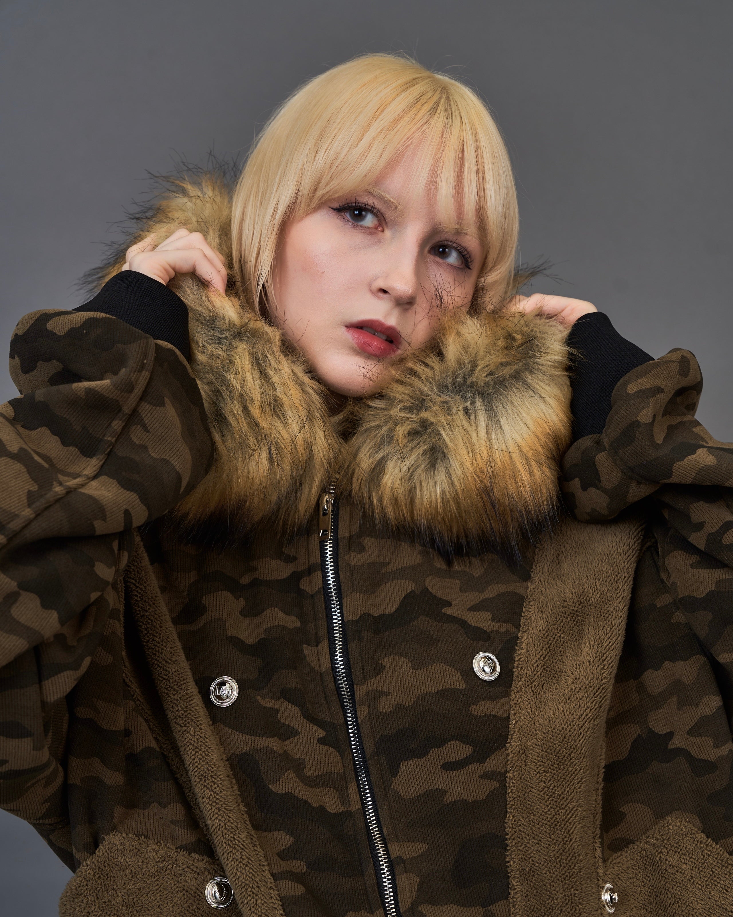 Military Camouflage Faux Fur Short Blouson /ミリタリー