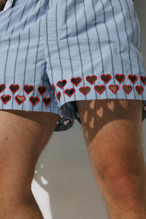 Two Steps Hearts Lace Shorts - Ice Blue Stripes – sombras