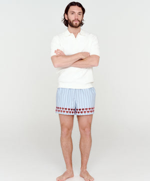 Two Steps Hearts Lace Shorts - Ice Blue Stripes – sombras