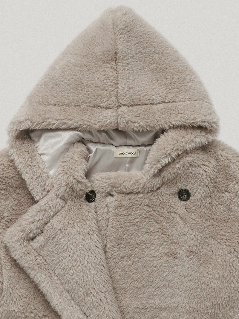 Greige Teddy Shearling Hooded Coat (5th) | Smooth Mood