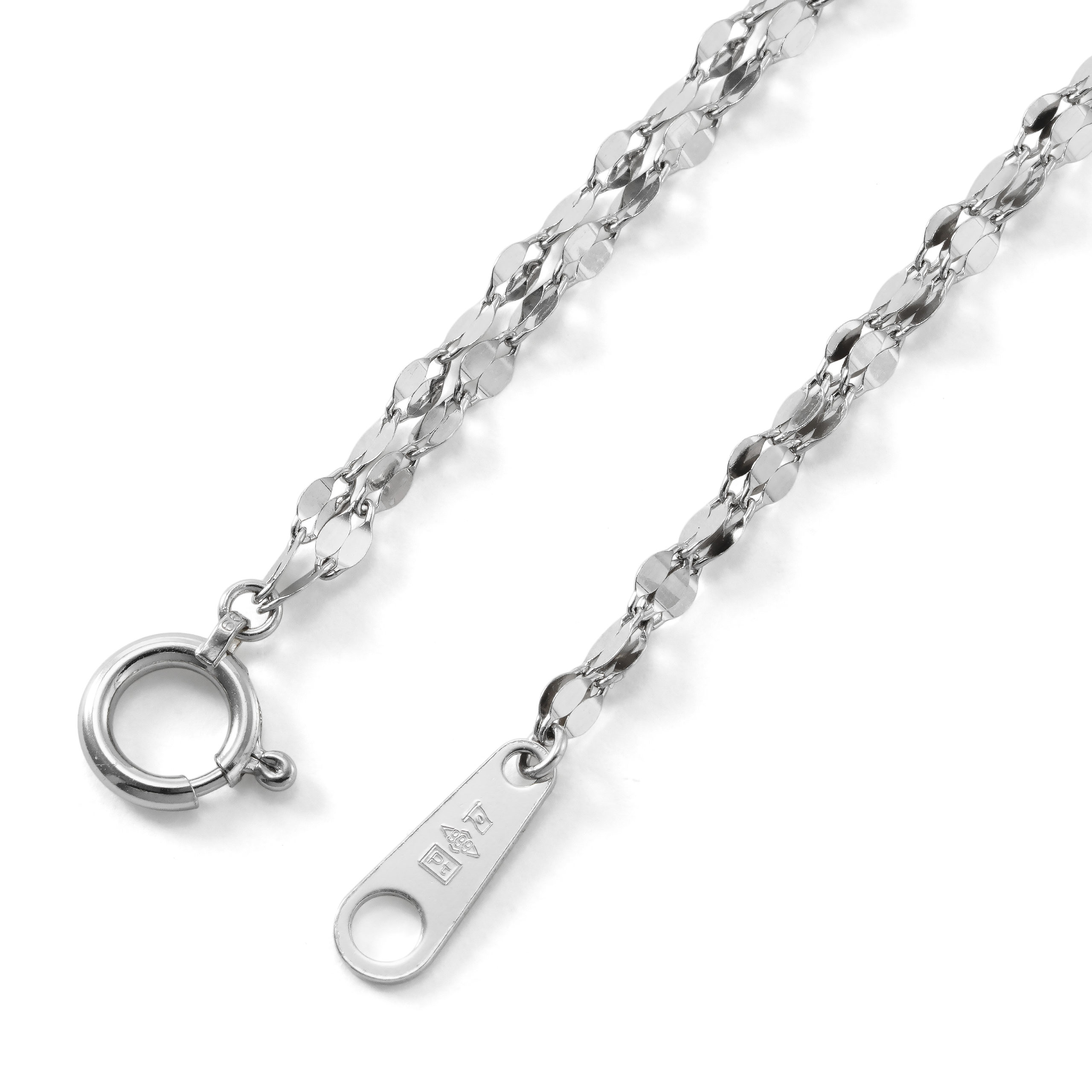 Pt999 純プラチナ ペタルチェーン 2連 ブレスレット 17cm 1.77mm幅×2