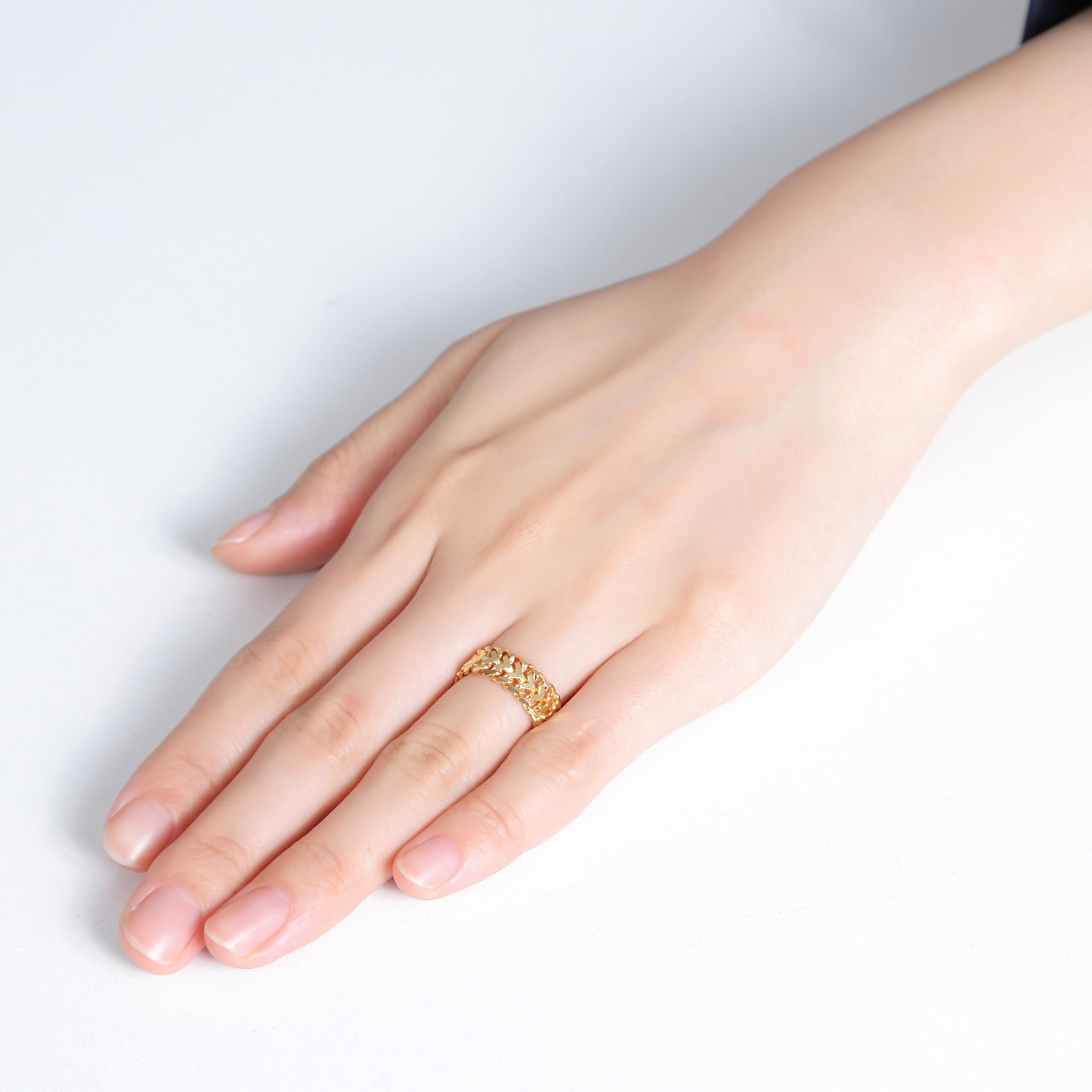 K18 18金 ハートビスマルクリング 6.5mm幅 ソフトタイプ チェーン