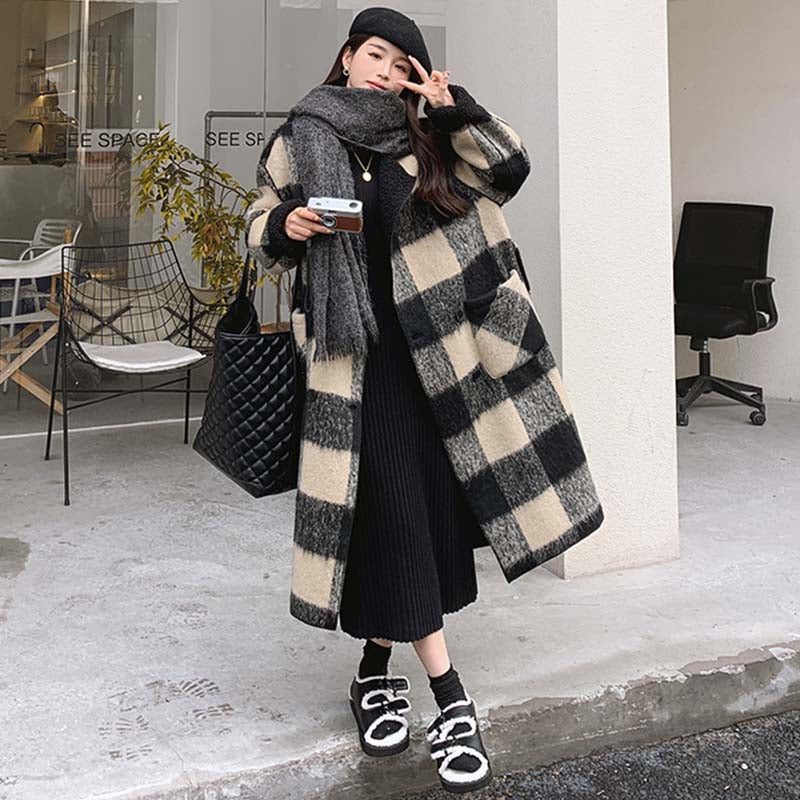 リバーシブルブロックチェックコート（黒）冬 チェックとブラックの