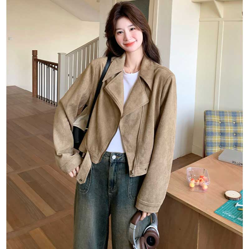 スエードショートライダースジャケット（ベージュ）秋/冬 クールなのに