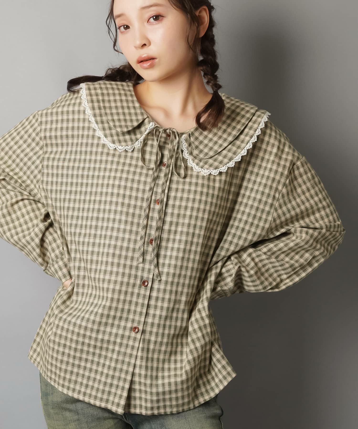 長袖ブラウス/ギンガムチェック/レース襟/#NEO森ガール | SPINNS WEB