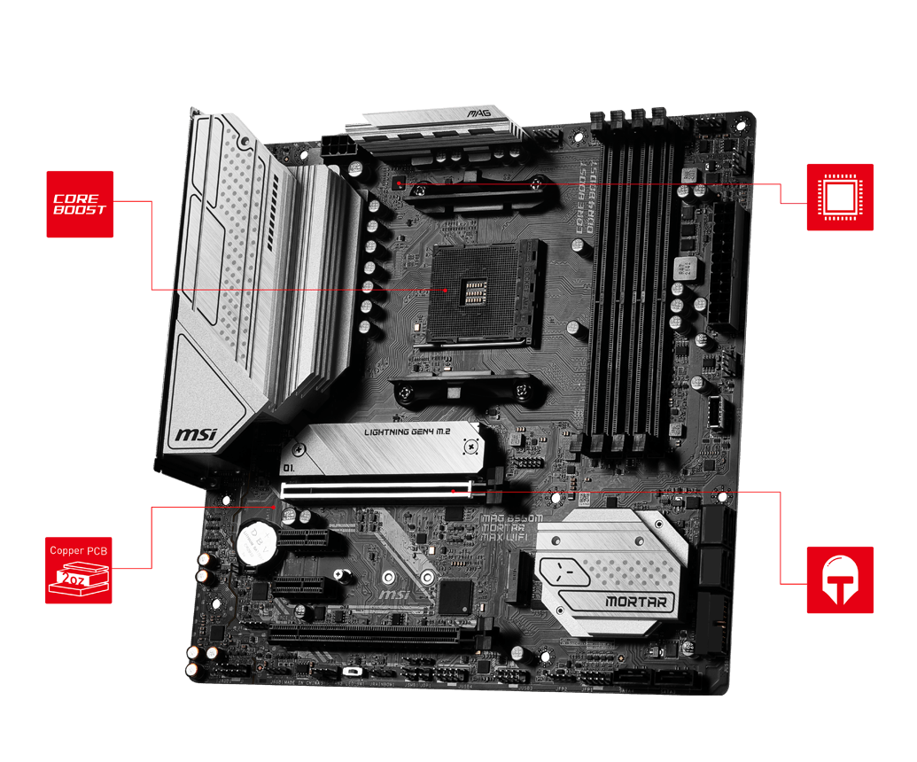 MSI MAG B550M MORTAR MAX WIFI AMD AM4 DDR4 Lightning Gen 4 M.2
