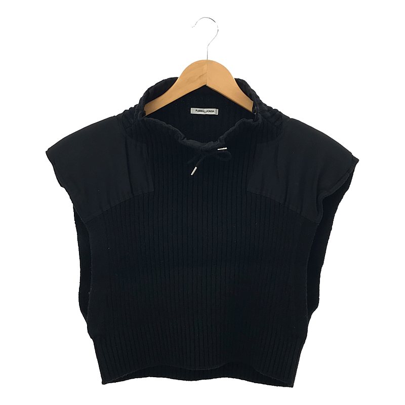 RIB KNIT PATCHED SLEEVELESS CROPPED SWEATER リブニット パッチ切替