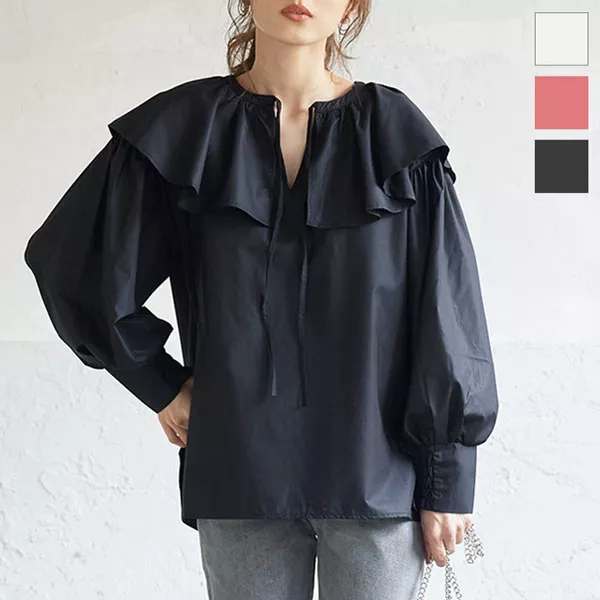 前後2way胸元リボンビッグカラーブラウス [C5615] - レディース