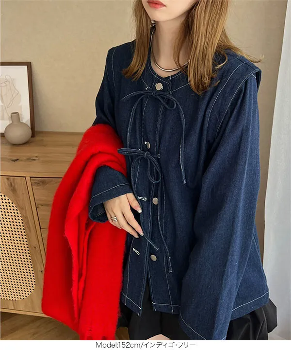 フロントリボンデニムジャケット [K1336] - レディースファッション