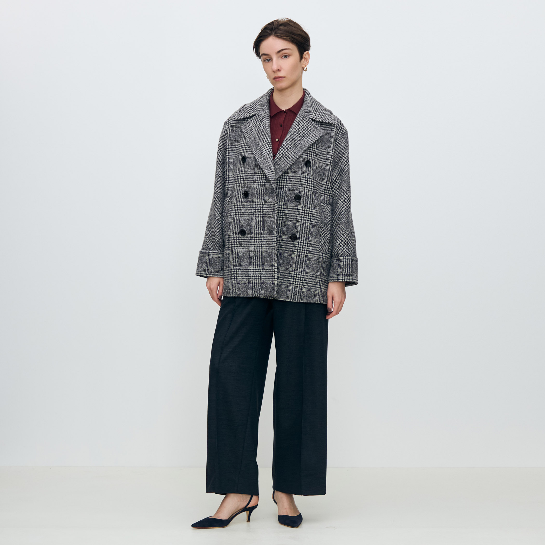 ウールカシミヤグレンチェック ダブルブレストコート