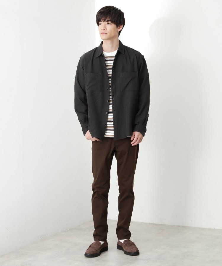 大人のきれいめカジュアルに】ウールライク長袖シャツ 洗濯機OK