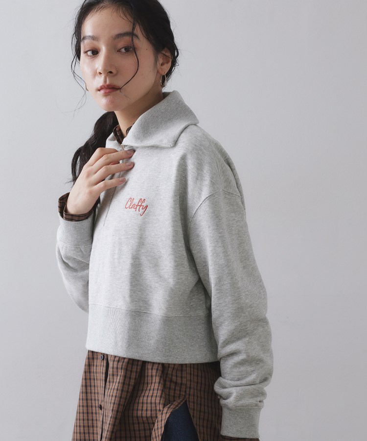 ロゴ刺繍ハーフジップトップス【洗濯機OK】（カットソー） | OPAQUE