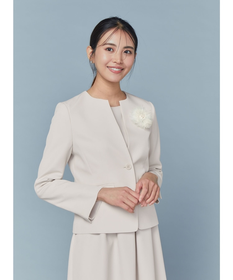 通勤・セレモニーセットアップ対応》キーネックジャケットダブルクロス