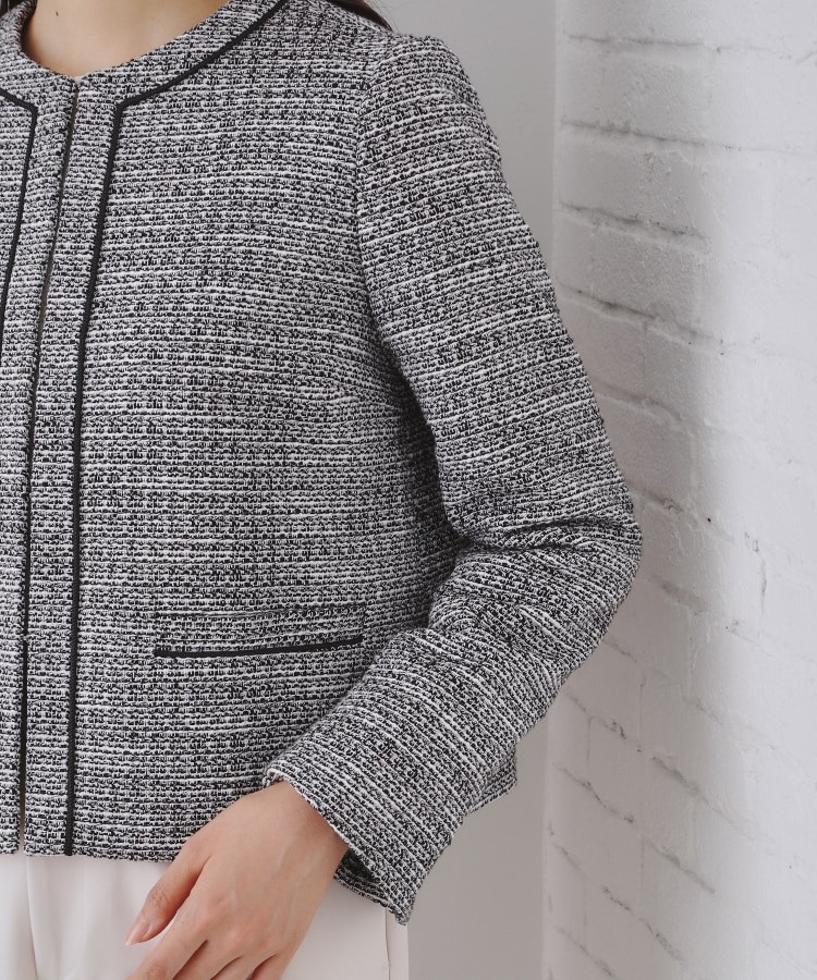 通勤・セレモニー対応》コットンツイードジャケット（ノーカラー