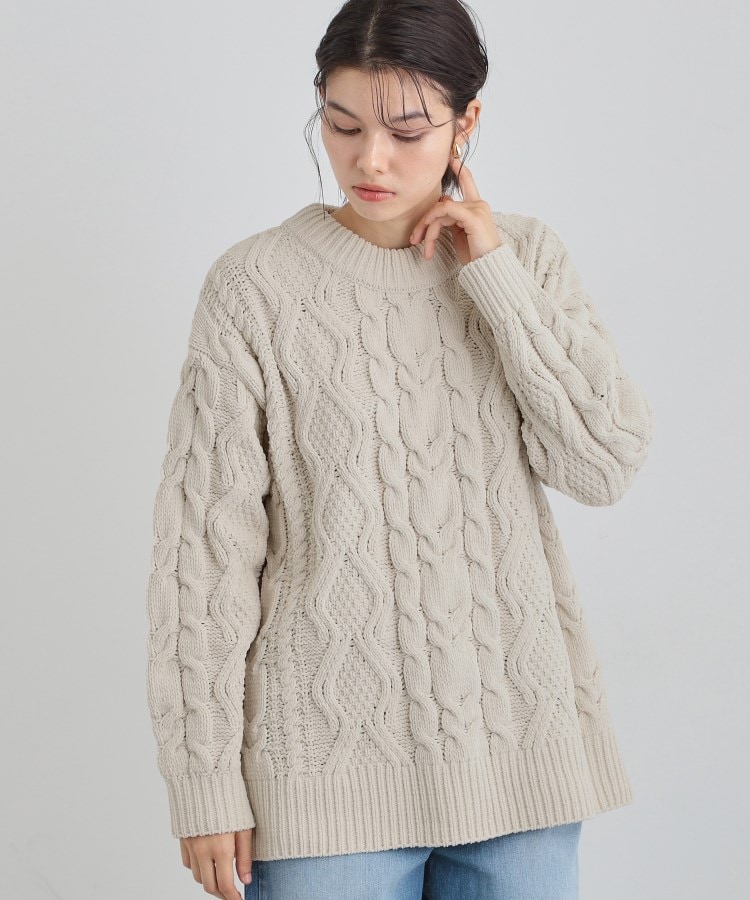 洗える】冬のコーデを盛り上げる マットモール ケーブルニット（ニット