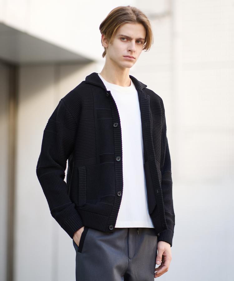 畦編みチェック ニットカーディガン（カーディガン/ボレロ） | TAKEO