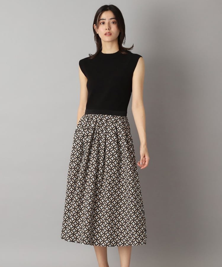 洗える】オーバーラップサークルフレンチスリーブワンピ（マキシ