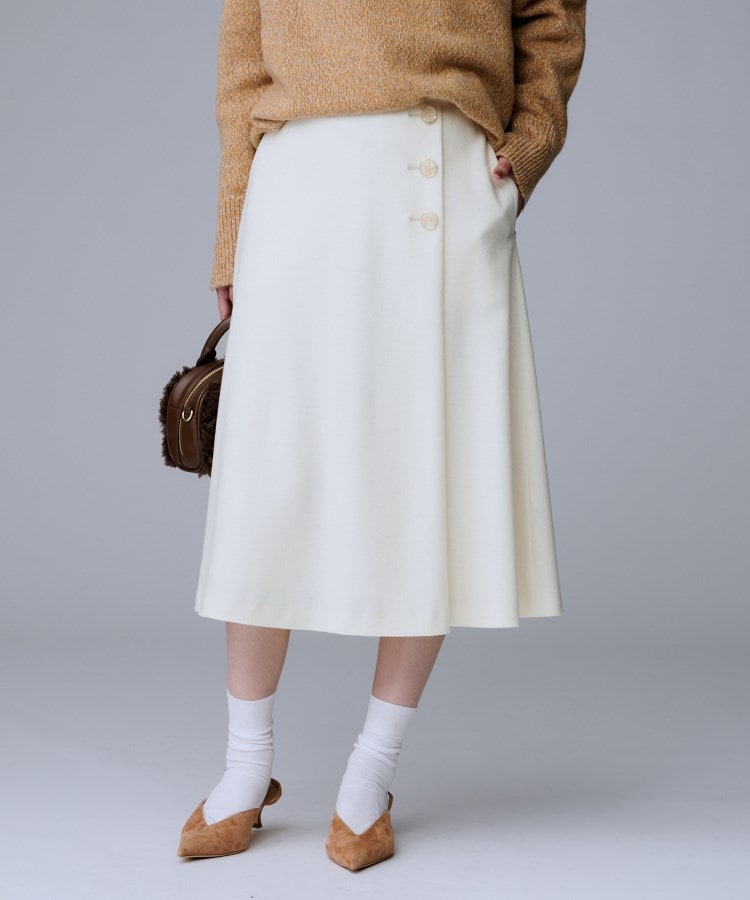ウール100%/後ろウエストゴム】ミルドスムースフレアスカート（ミモレ