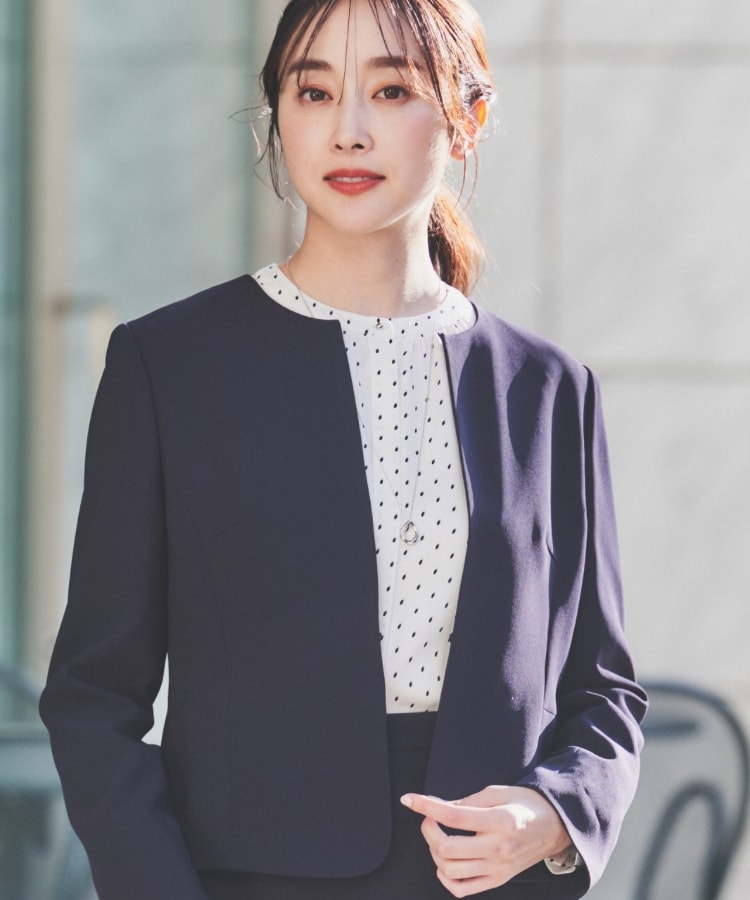 通勤スーツ】ノーカラージャケット（ノーカラージャケット