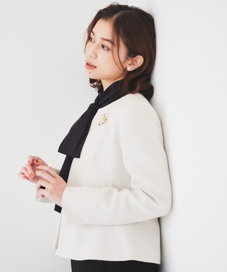 通勤】ツイード ペプラムジャケット（ノーカラージャケット