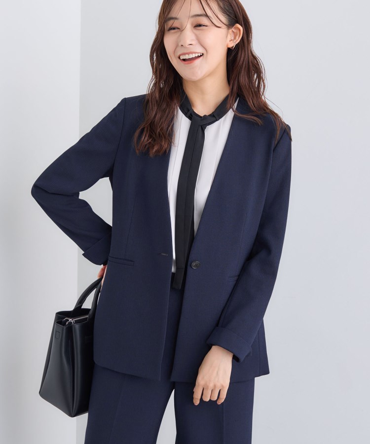 日本製／通勤スーツ】プレシャスドビー ノーカラージャケット