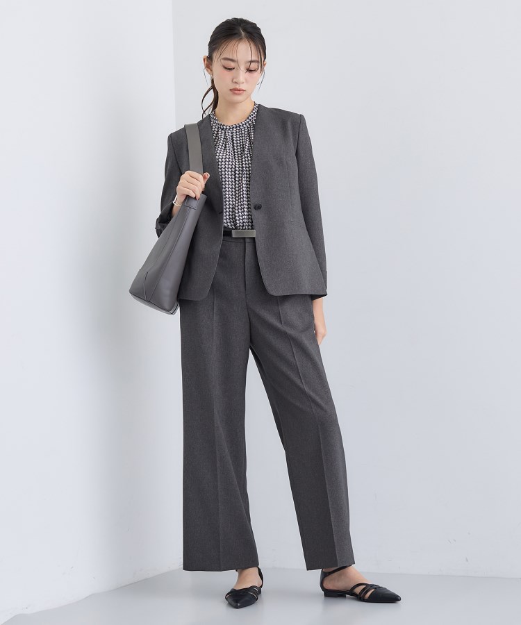 洗える／通勤／スーツ】メランジストレッチ ワイドパンツ（パンツ(単品