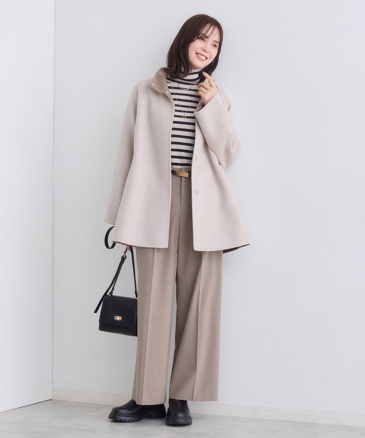 配色デザイン／ミドル丈】ウールリバー テントラインコート（スタンド