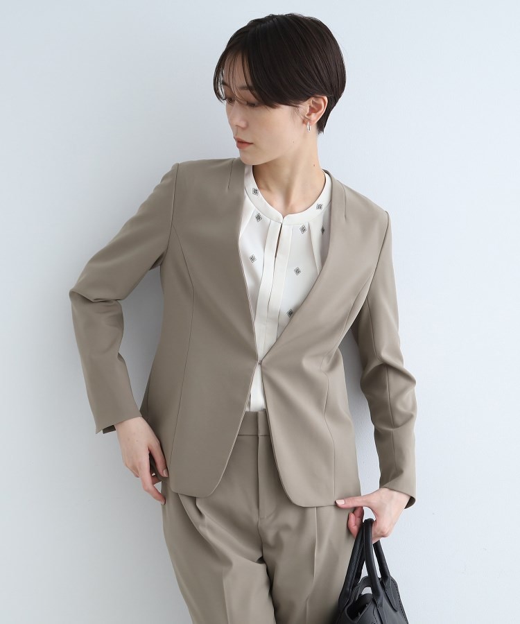 定番スーツ/洗える/UVケア】ストレッチノーカラージャケット