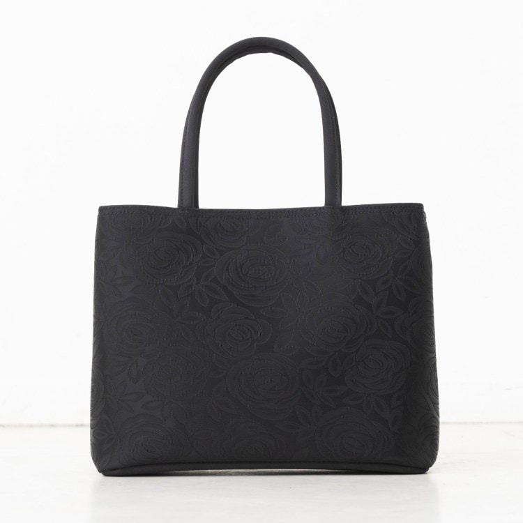 撥水加工】バラ柄ジャカードトートバッグ【喪服・礼服・ブラック