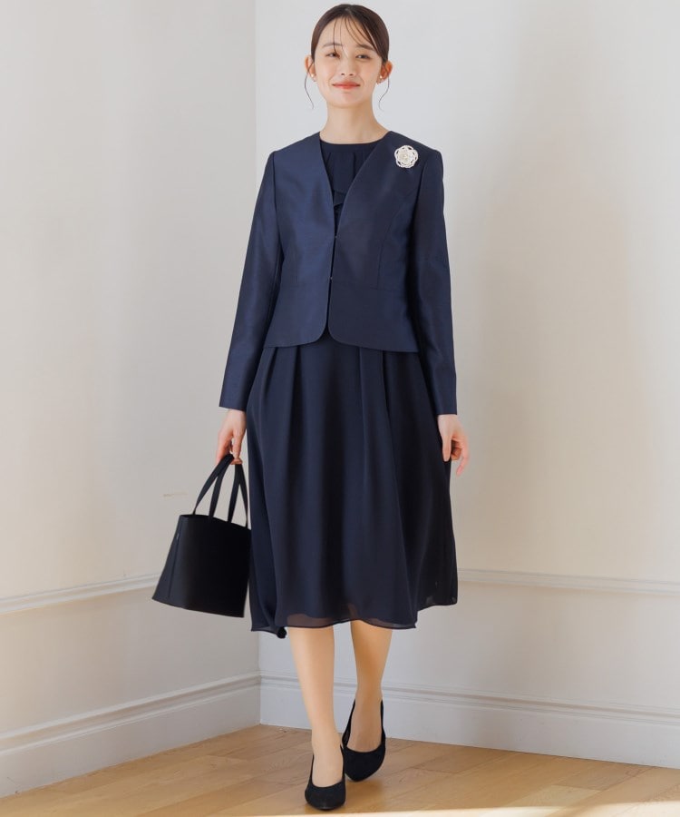 洗える】ノーカラージャケット＆ジョーゼットワンピース 2点セット