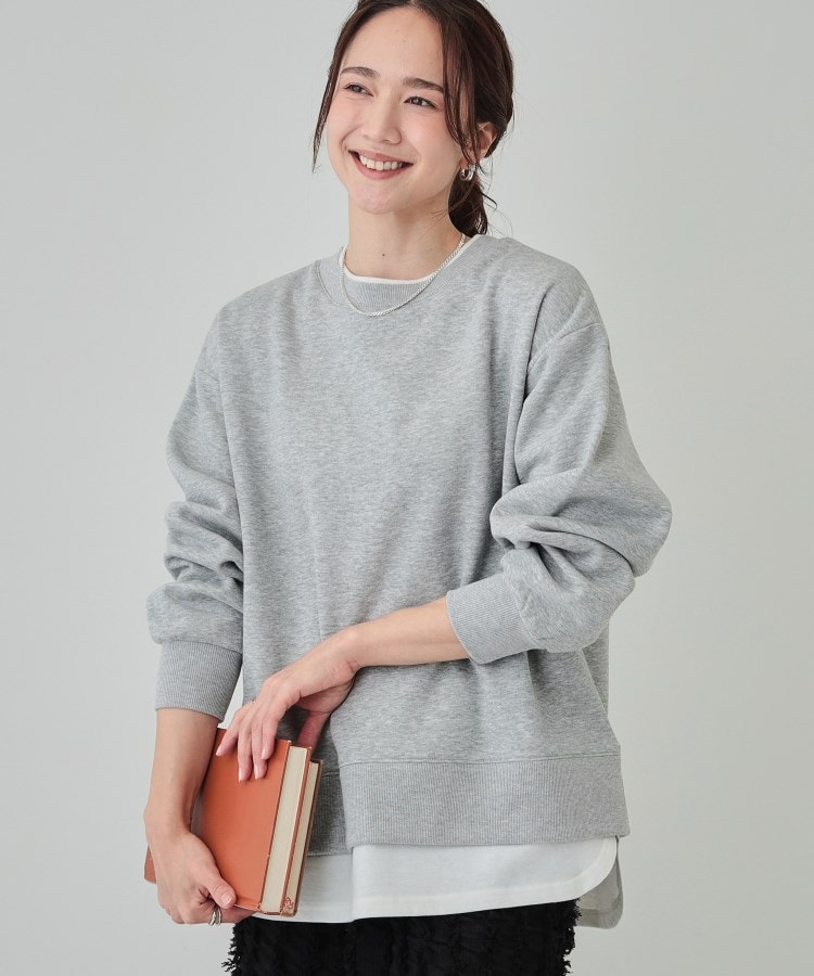 洗える/S-LL】着るだけ簡単こなれ感 裏起毛レイヤード風スウェット