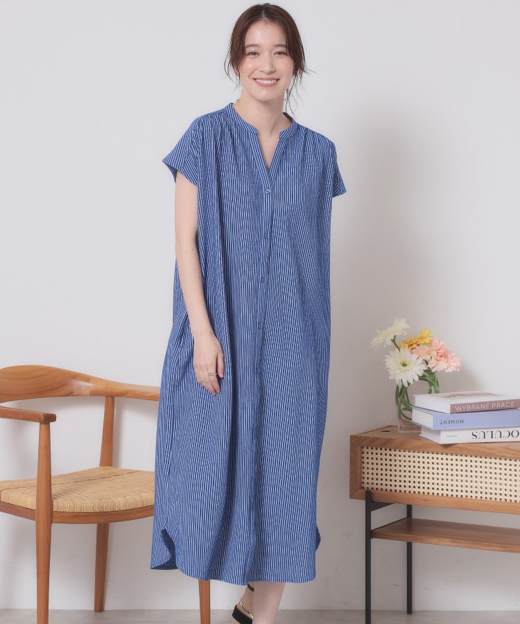 洗濯機OK／洗濯後しわになりにくい】カットサッカー前開きワンピース