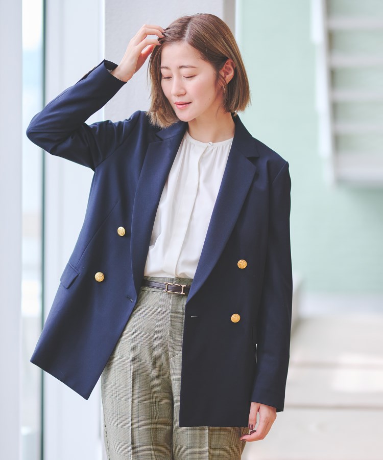 洗える／S～4L】4ボタンダブルジャケット【ストレッチ／紺ブレザー