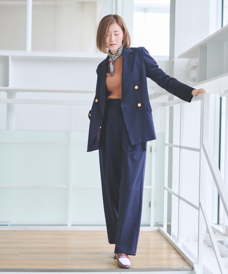 洗える／S～4L】4ボタンダブルジャケット【ストレッチ／紺ブレザー