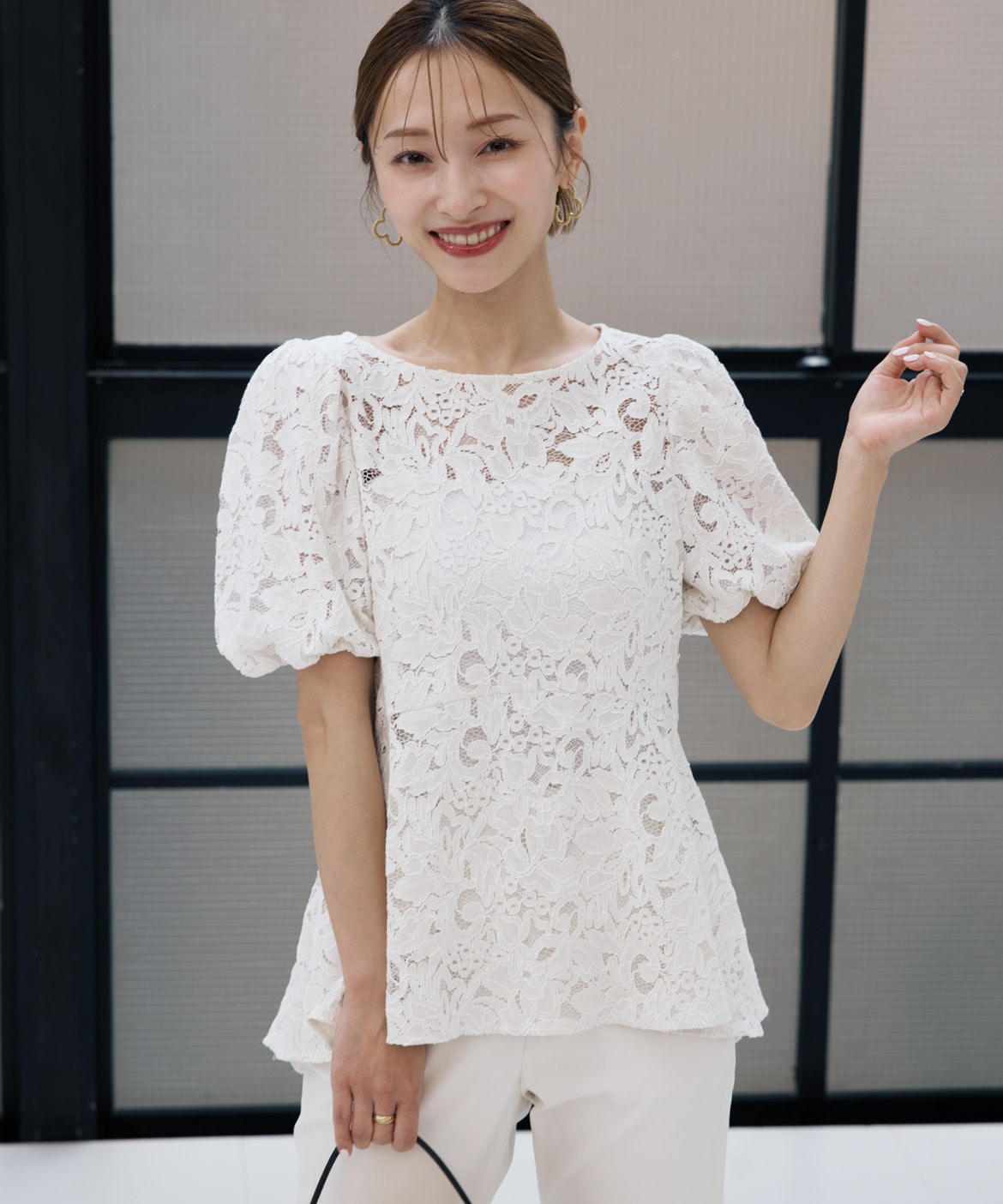 M Maglie le cassetto×吉田理紗》シアーレースペプラムブラウス｜M