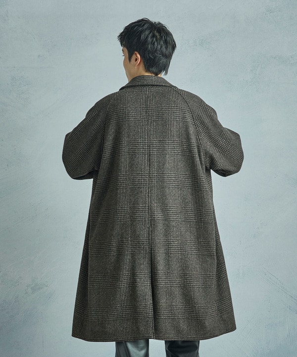 グレンチェックウール ステンカラーコート｜メンズファッション通販