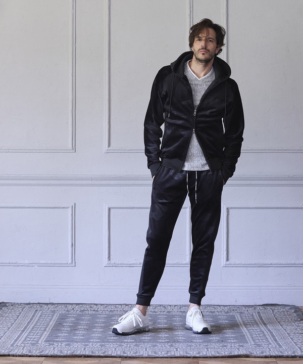 1PIU1UGUALE3 別注シャドーベルベットセットアップジップパーカー