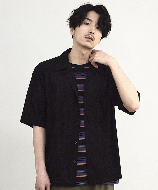 パイルチェックオープンカラー半袖シャツ｜メンズファッション通販