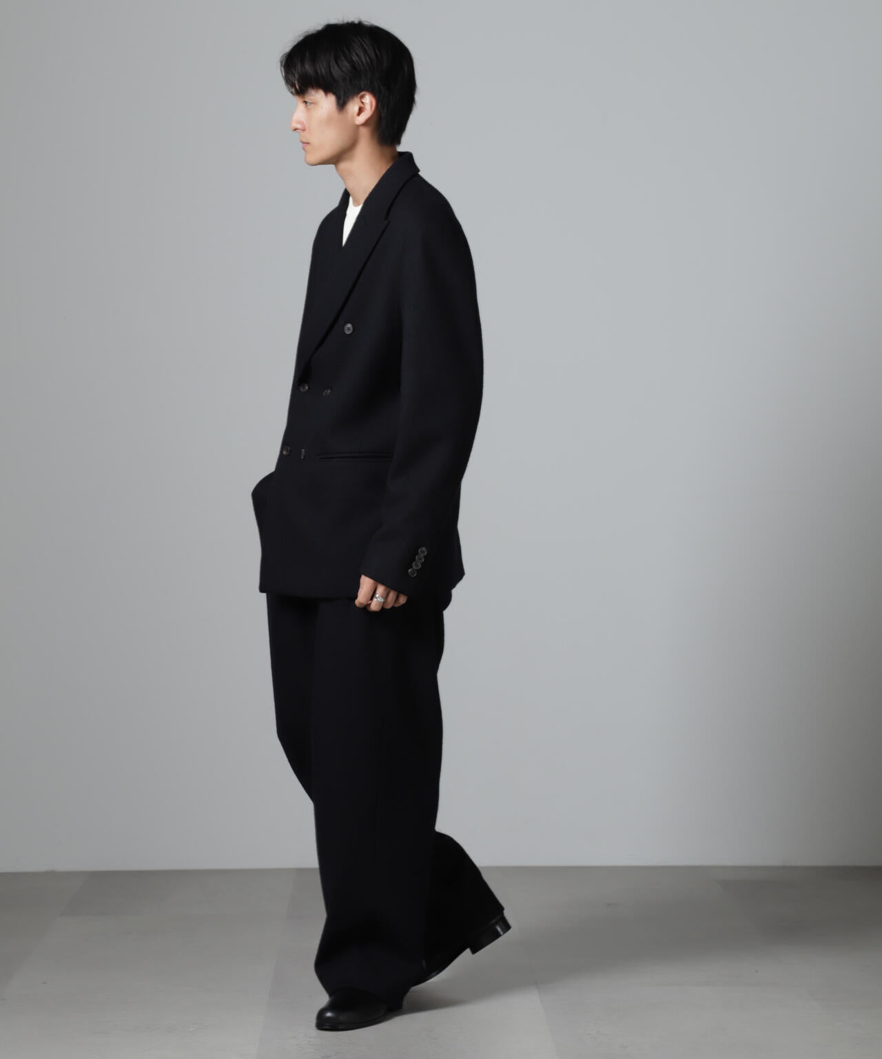 100%ウール」 ピークドラペル ダブル ジャケット