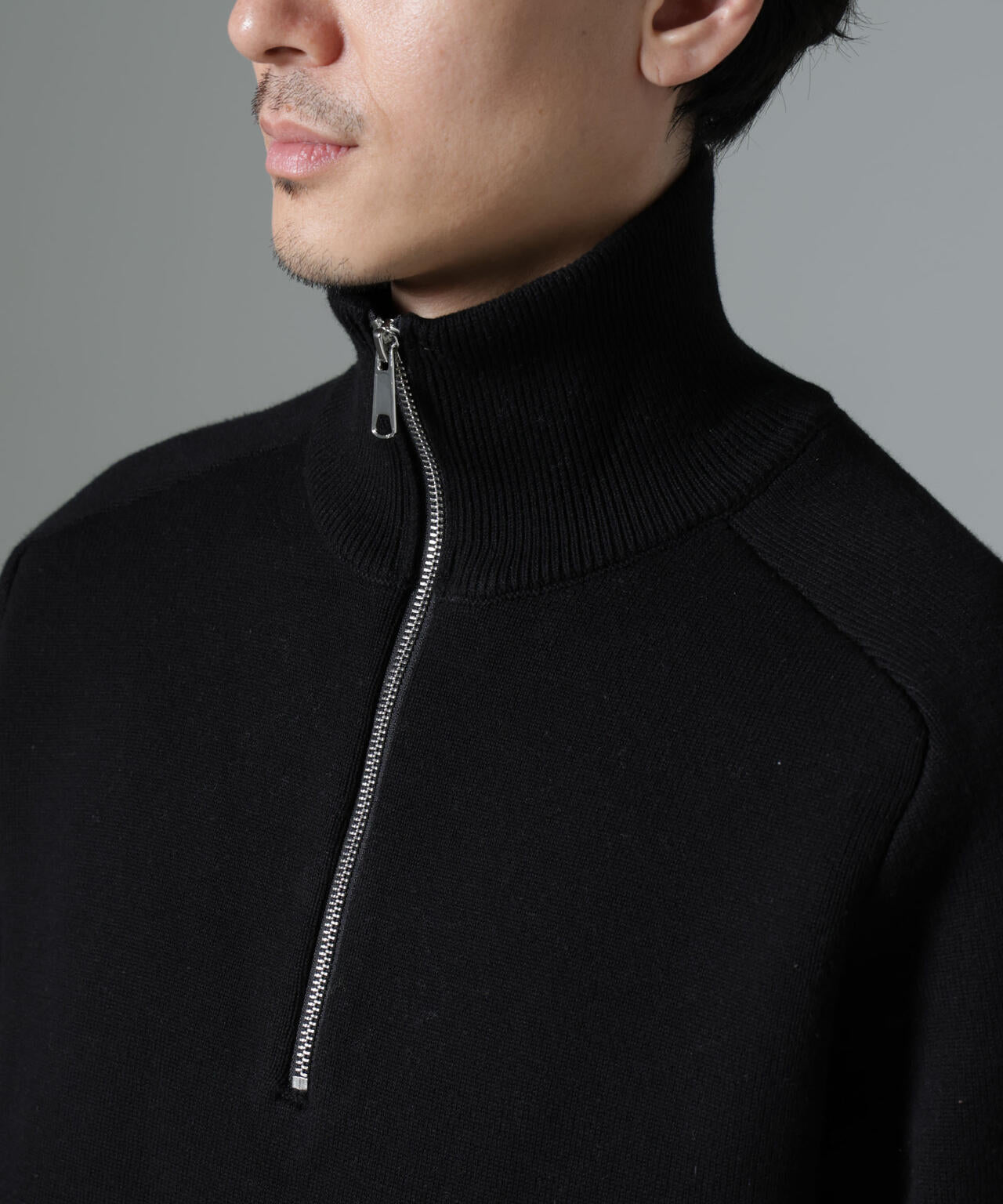 ハーフジップ ダブル ニット ハイネック