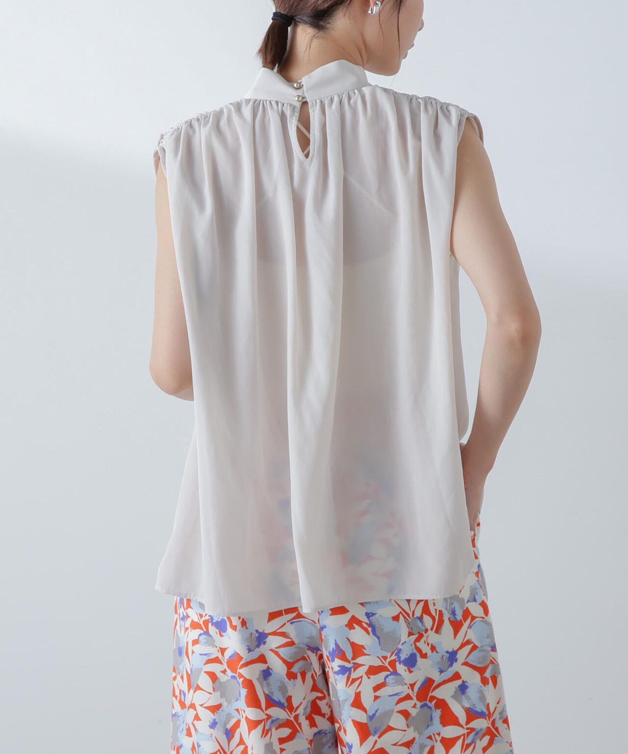 ショルダー ギャザー ボウタイ ブラウス