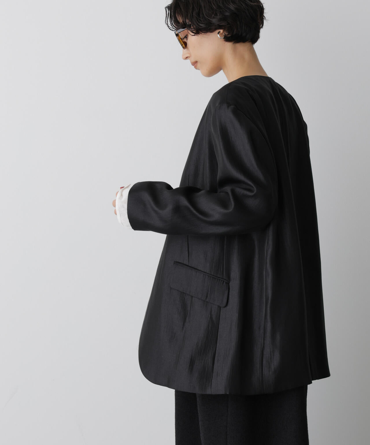 STEVELOUR 」サテン ノーカラー ジャケット ( セットアップ 可)