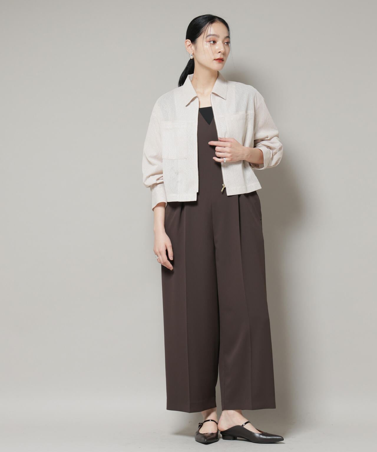 Vネック オールインワン