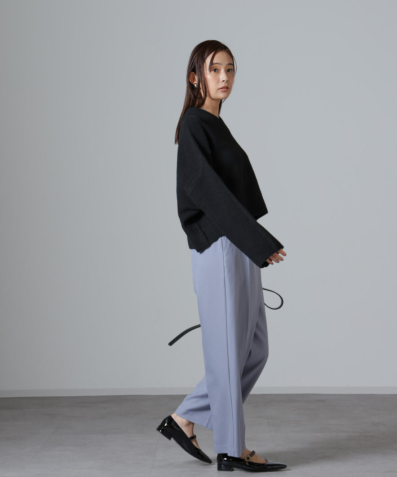 ウール混 圧縮ニット ワイド Vネック プルオーバー