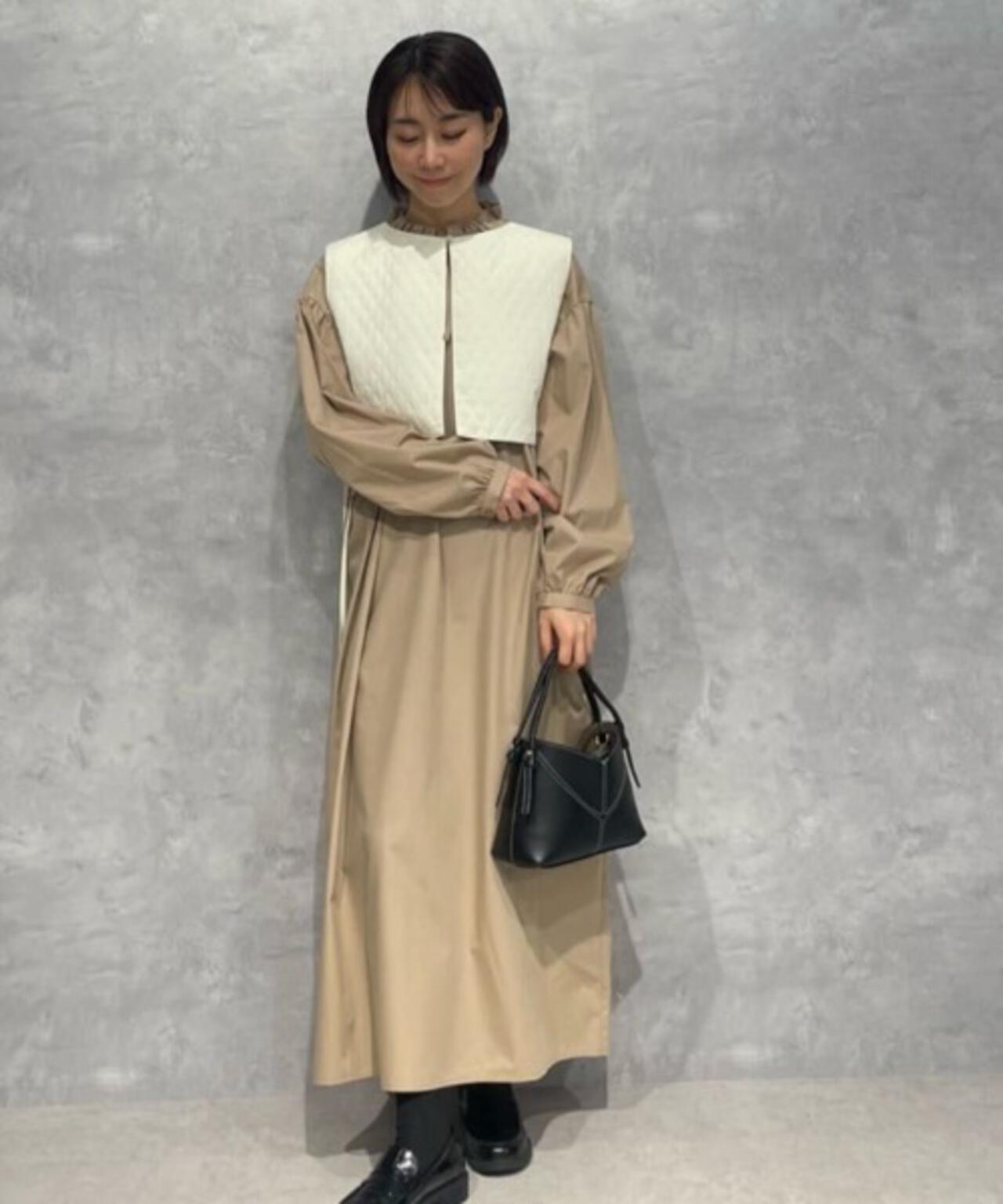 キルティング ベスト × ギャザー ワンピース アンサンブル セット