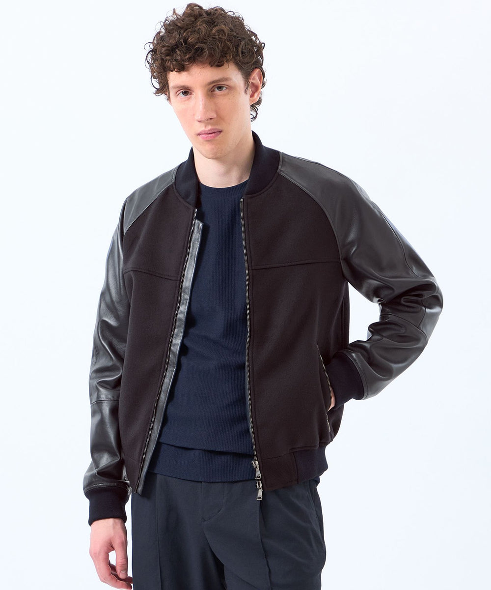 EMMETIコラボ レザーコンビ ラグランスリーブブルゾン(ブルゾン