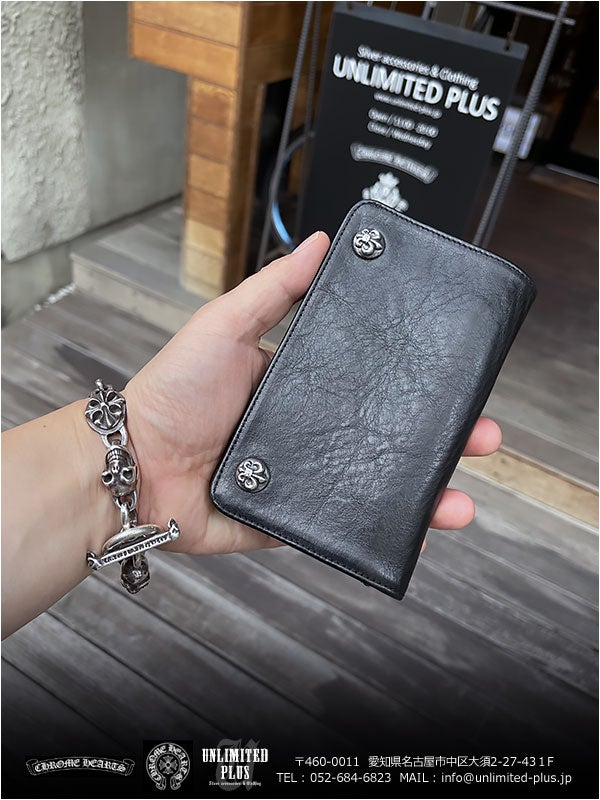 クロムハーツ 財布 / 1ジップ BSフレアボタン ブラック ヘビーレザー