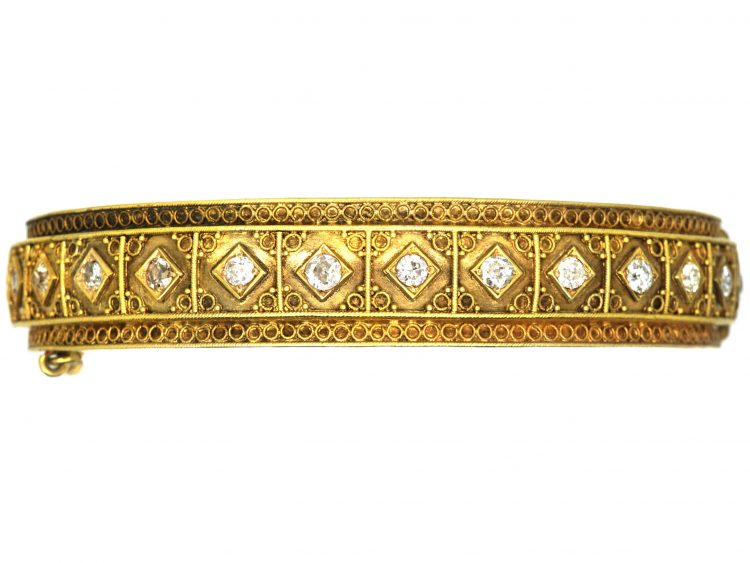 Victorian 18ct Gold & Diamond Etruscan Revival Bangle (229W) | The