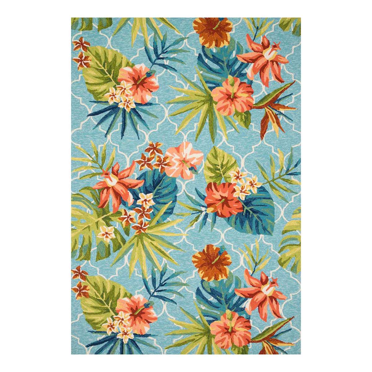 Santa Monica Trellis Aqua Floral Indoor & Outdoor Area Rug, 7X10