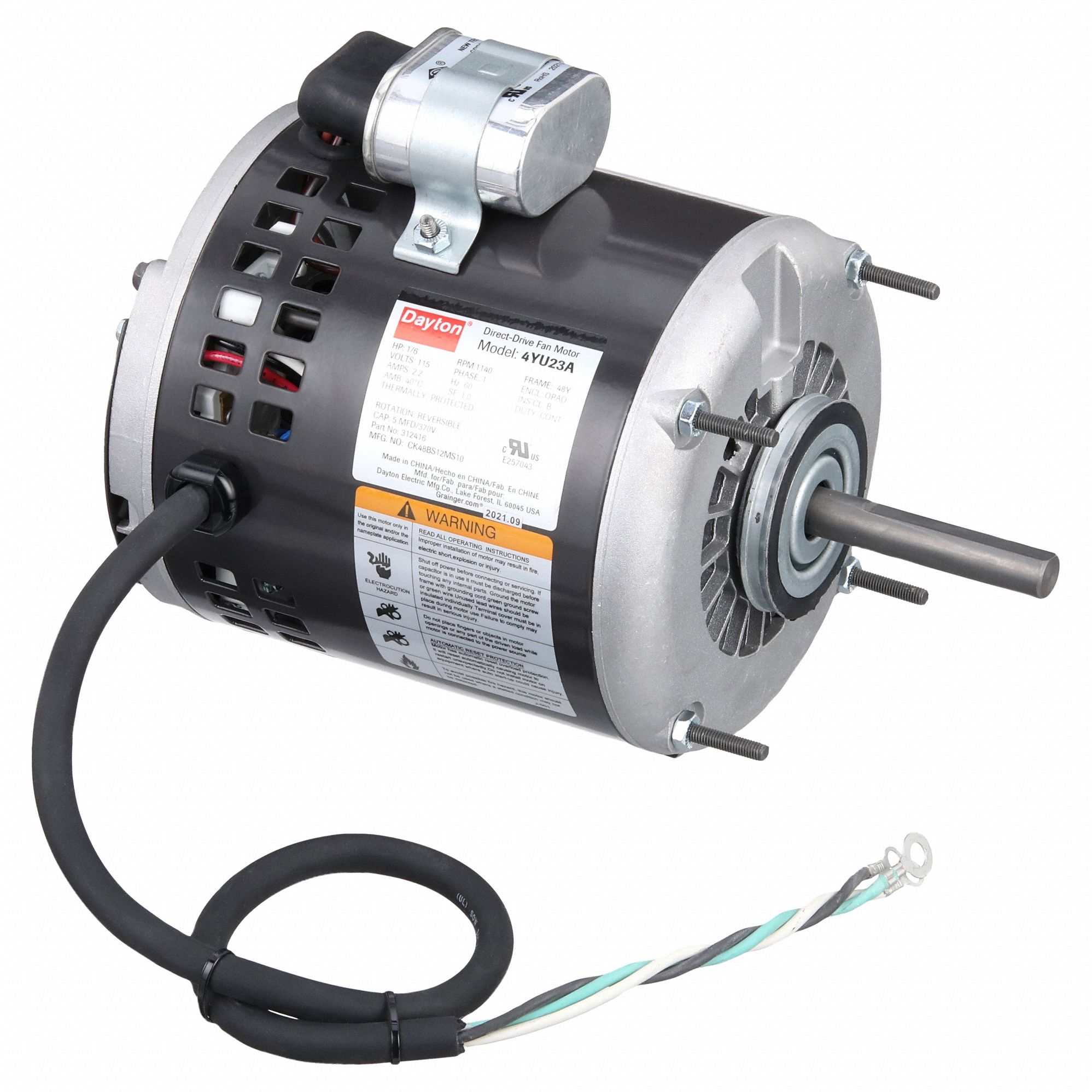 DAYTON, Stud, Permanent Split Capacitor, Direct Drive Blower Motor